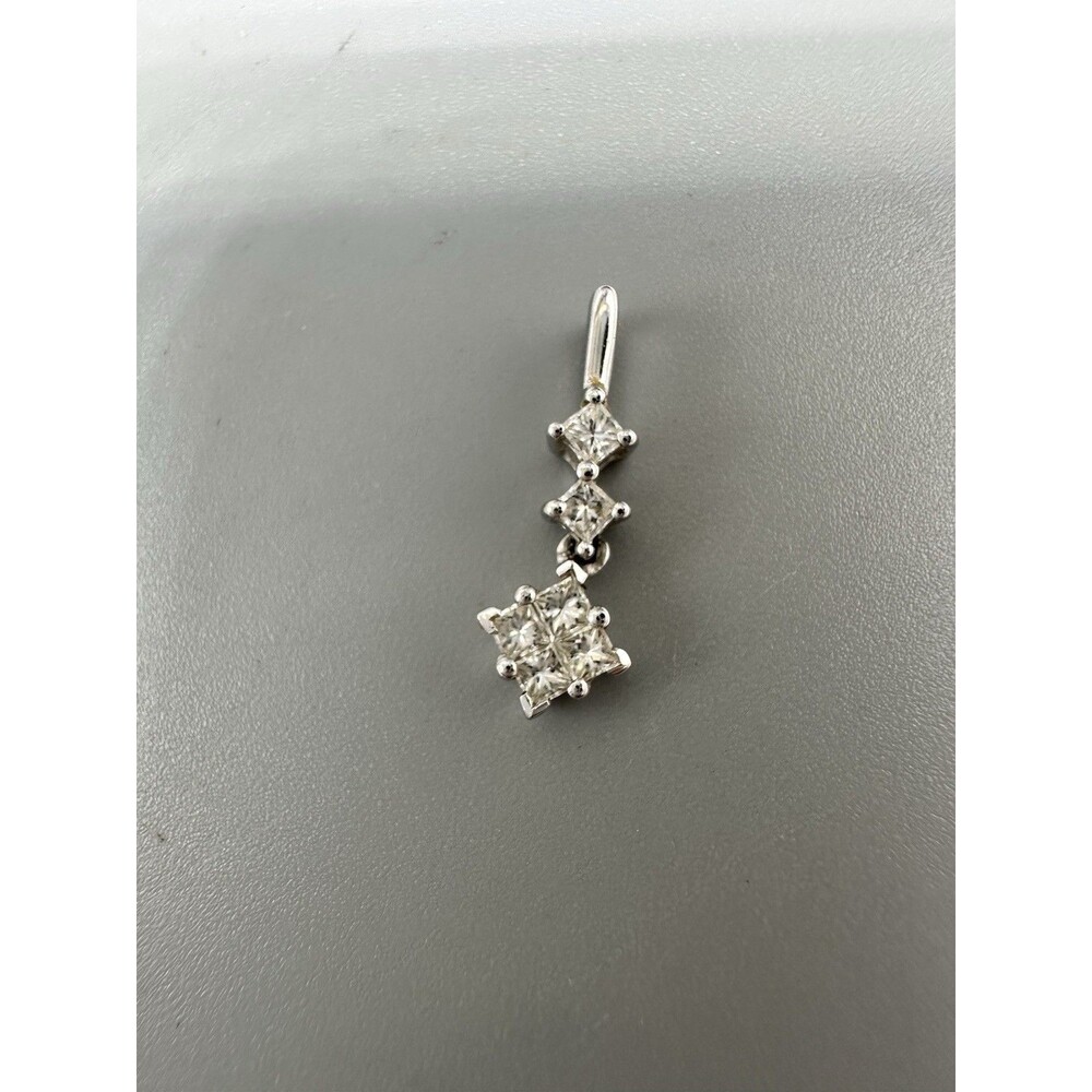 14k White Gold Clear Stone Pendant Tiny 16mm